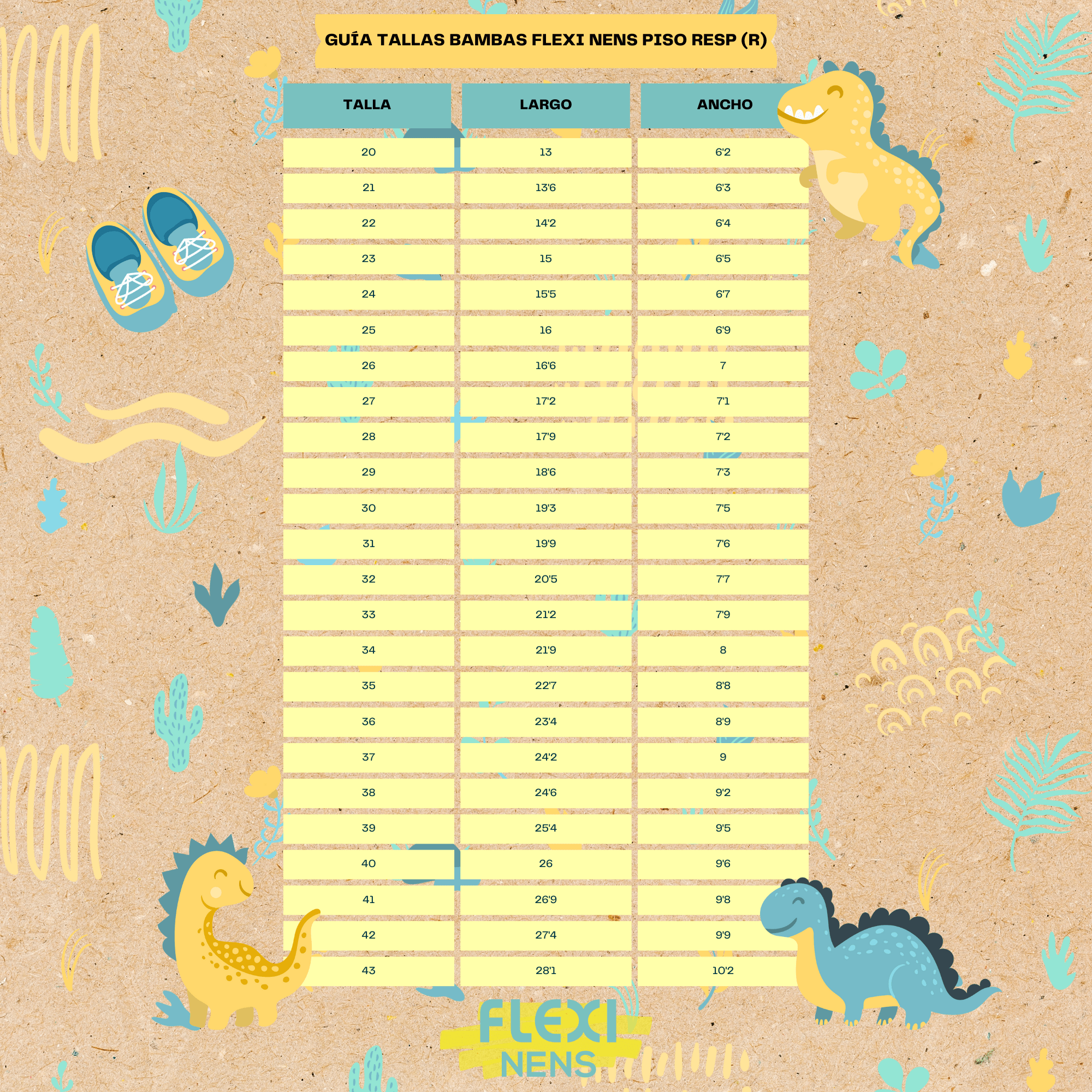 guia de tallas flexi nens