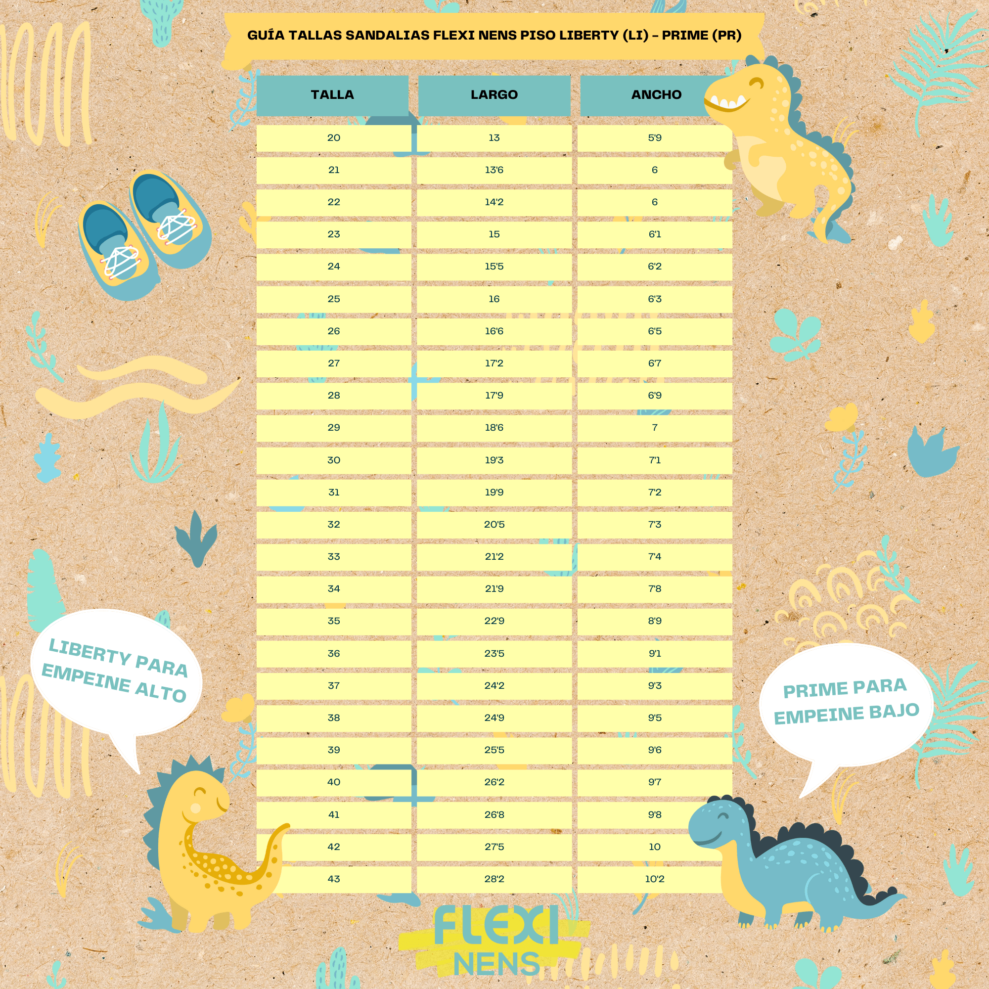 guia de tallas flexi nens